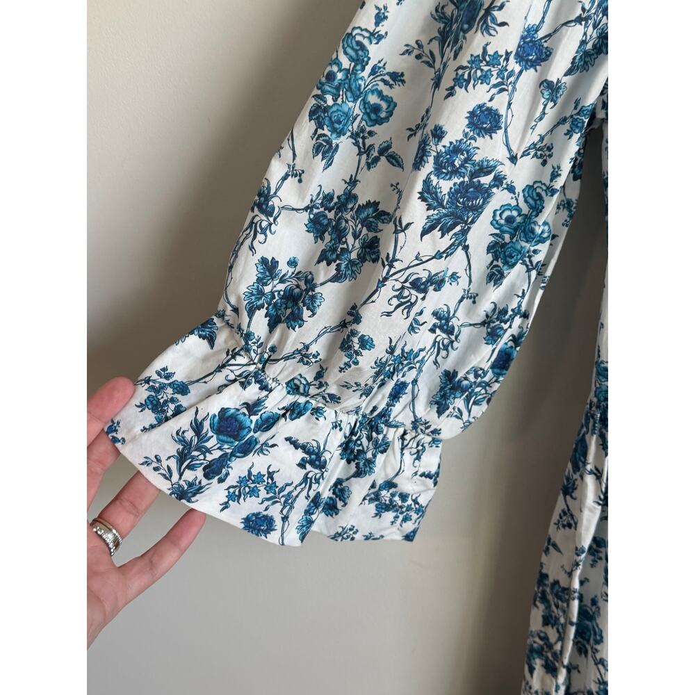 Meadows Clematis 3/4 Sleeve Mock Neck Midi Shirt Dress In Big Blue Floral US 6 - Picture 5 of 10